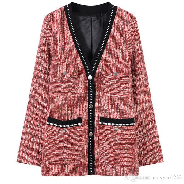 

327 2019 роскошный дизайнер пальто бренд же стиль кардиган кнопка с длинным рукавом v образным вырезом женская одежда yl, Black;brown