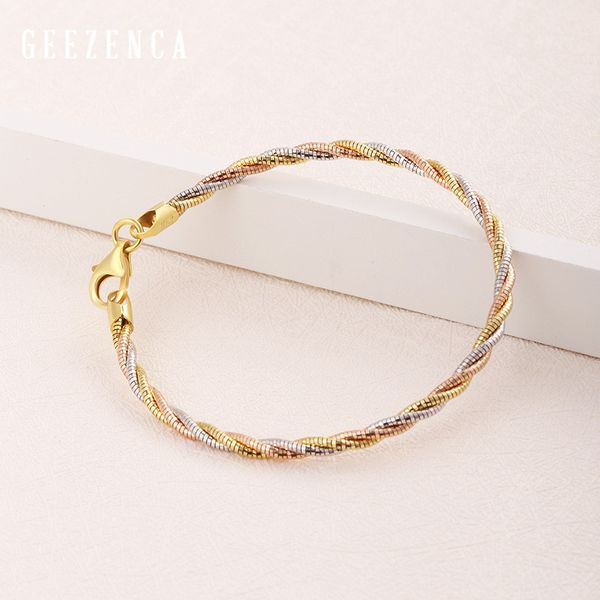 

925 sterling silver three color silver thread woven bracelets fine jewelry women italian fashion versatile bracelets 15.5cm, Golden;silver