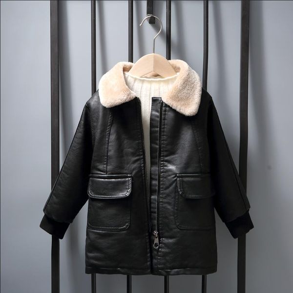 

kids clothes boys plus velvet warm pu leather jackets winter new children lapel thicker trench outerwear modis kids coats y2559, Blue;gray