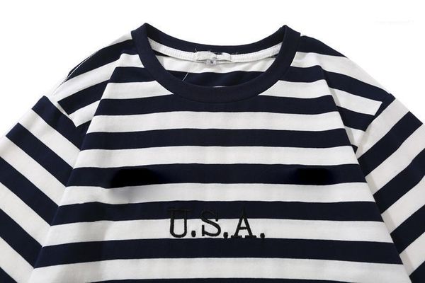 

short sleeved summer fashion jeans embroidery designer tees clothes mens striped t shirts, White;black