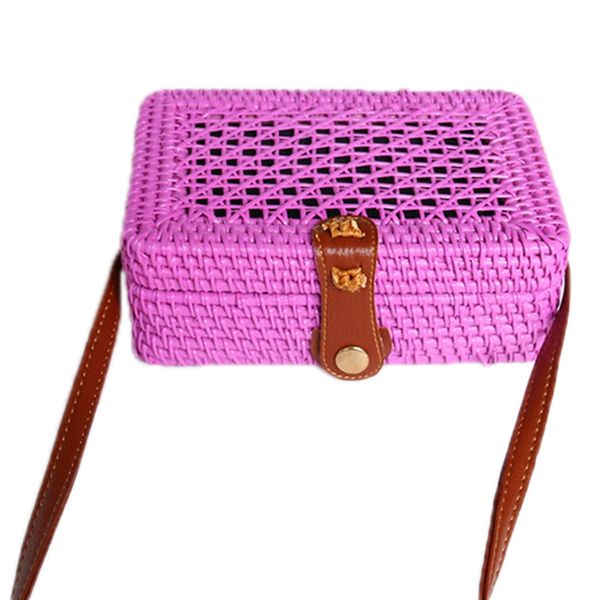 

auau-ins new ladies hand-woven bags square rattan retro literary hand-woven leather buckle package bohemia beach messenger bag