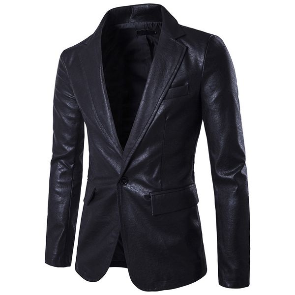 

fashionable dropshipping pure color wholesale pu leather blazers dance wedding men's single one-button european size coat, White;black