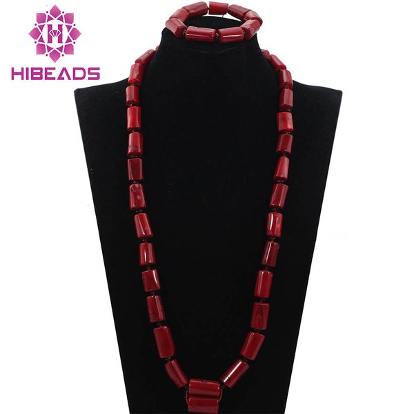 

men coral beads necklace bracelet set 30 inches nigerian wedding groom jewelry set 2017 cnr726 cj191203, Silver