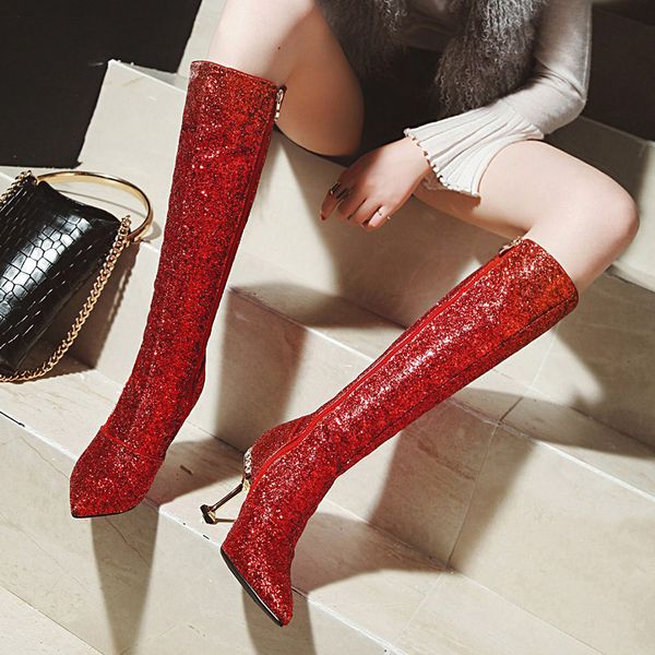 

dilalula women mid calf sling boots red pointed toe thin high heels winter autumn boots 32-43 thick fur addable, Black