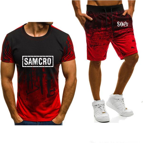 

summer men's short sleeve samcro sons of anarchy the child samcro printed male t-shirt+pants suit 2pcs cx