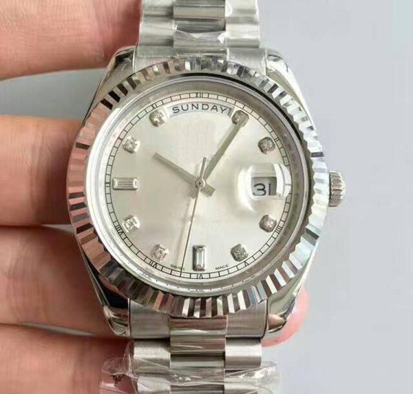 

new president mens watch sweep white face automatic movement mechanical diamonds day- silver stainess sapphire original clasp men watches, Slivery;brown