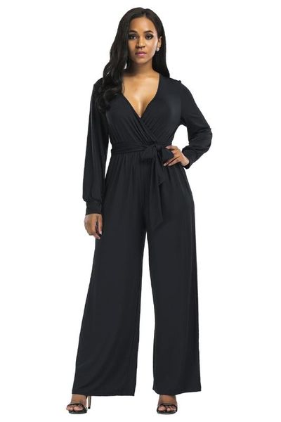 

2020 women jumpsuit long sleeve v neck loose romper streetwear outfit clothes party playsuit dropship, Black;white