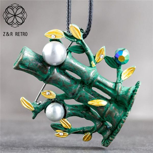 

long necklace for women vintage plant jewelry green bamboo pendant suspension rope chains choker wholesale jewellery ale new, Silver