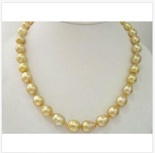 

2019 huge natural south sea genuine 12-15mm golden pearl necklace 18" 14k gold clasp, Silver
