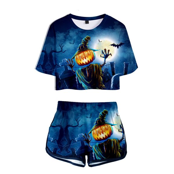 

navel halloween exposed short sleeve t shirt shorts suit female paragraph, Black;blue