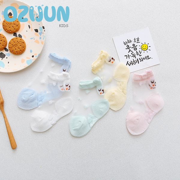 

new arrivals 2019 summer baby girls 2-8 years cartoon bear ultra-thin crystal sheer socks summer thin socks 5 pairs a lot, Pink;yellow