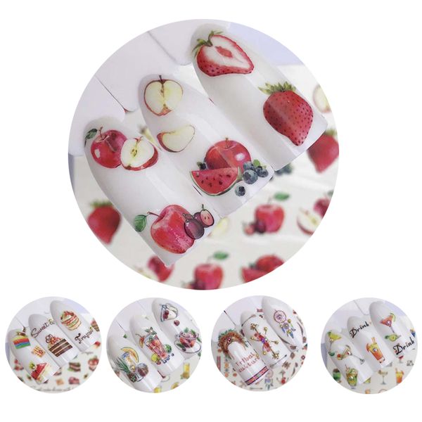 

summer 5 pcs fruit flower series nail stickers plants water decal cat pattern 3d manicure sticker nail art decoration diy, Black