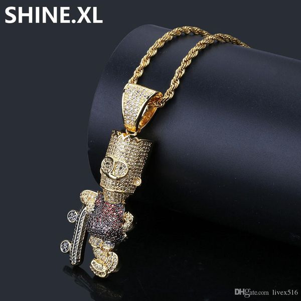 

gold plated cartoon simpson pendant necklace iced out zircon two tone necklaces for men gift jewelry, Silver