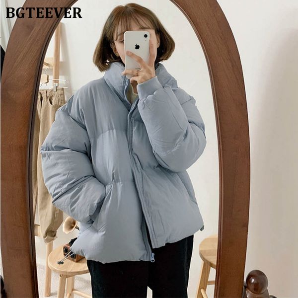 

bgteever 5 colors thick women parkas 2019 casual stand collar loose down jacket female warm cotton padded winter coat women, Black