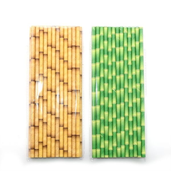 

25pcs/set paper straws yellow green bamboo pattern wedding birthday party supplies beverage straws bar accessories