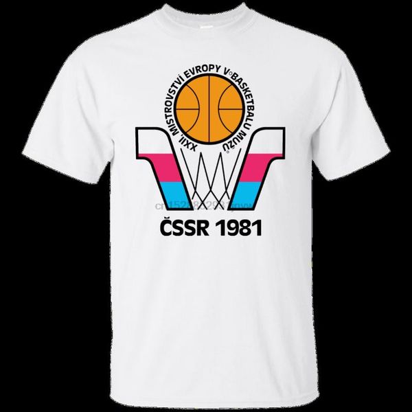 

european euro basketball championship 1981 cssr czechoslovakia russia sov cartoon t shirt men new fashion, White;black