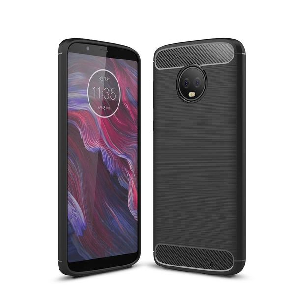 Case für Moto G6 Plus Stoßfester Rückdeckel Einfarbig Weiche Kohlefaser