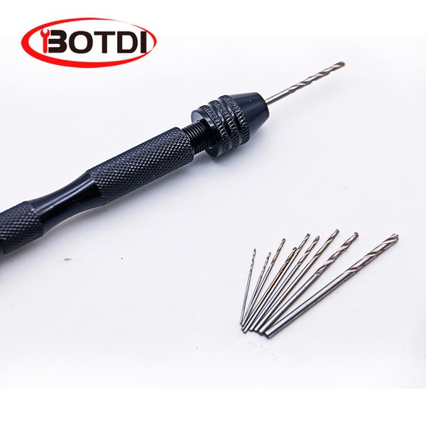 

mini micro aluminum hand drill with keyless chuck +10pc twist drill bit woodworking drilling rotary tools