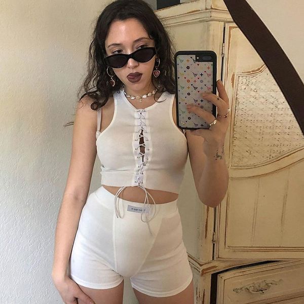 

pure 2020 style color women's corns straps slim navel vest, White