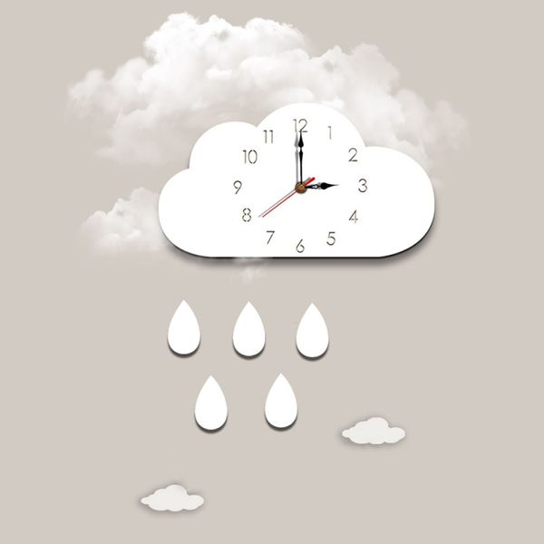 

cartoon wooden cloud raindrop shaped kids room wall hanging mute clock