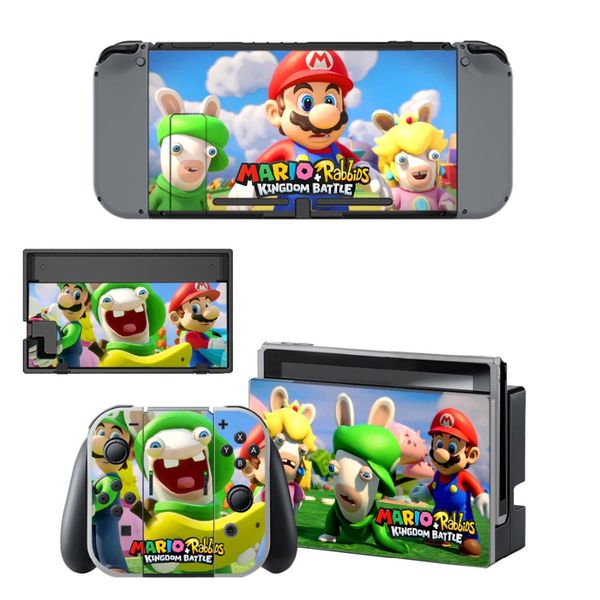 

mario+rabbids kingdom battle decal vinyl skin sticker for nintendo switch ns console + controller + stand holder protective skin
