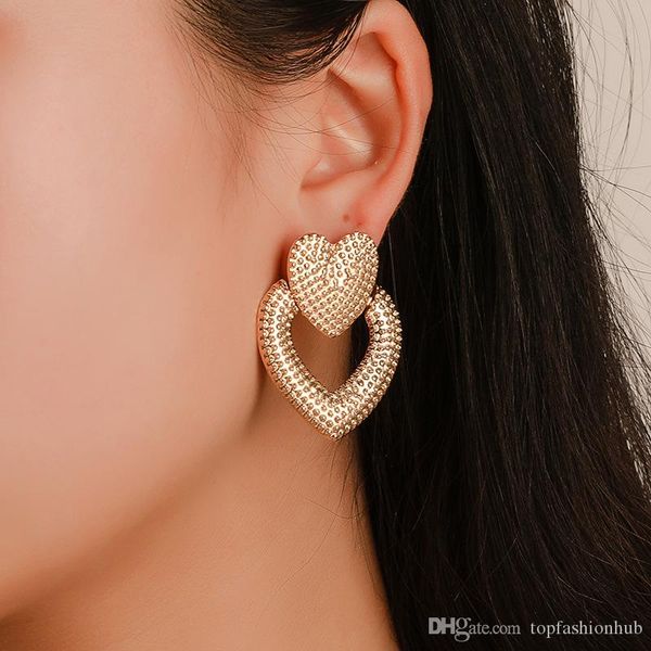 

love scrub earrings metal retro hollow double heart stud earrings gold white gold rose gold earrings