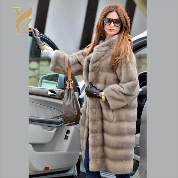 

2019 new grey winter jackets and coats women with collar fashion luxury genuine natural fur female long coat, Black