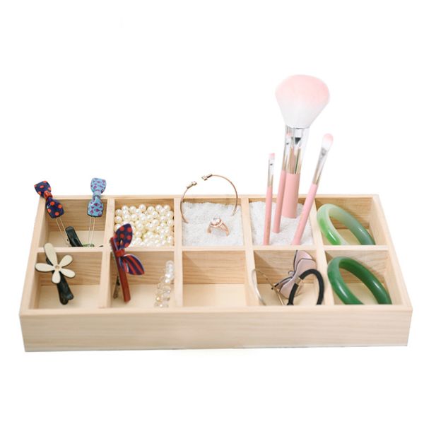 

[ddisplay]creative wooden jewelry display collection solid wood necklace organizer tray nature pendant holder showcase window display, Black