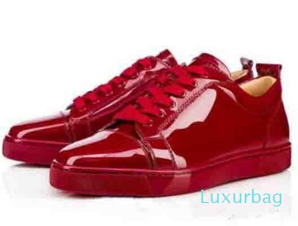 

элегантный низкий топ красный черный кроссовки junior плоские красные нижние туфли женщины мужчины тренеры лакированная кожа шнуровка красны, Black