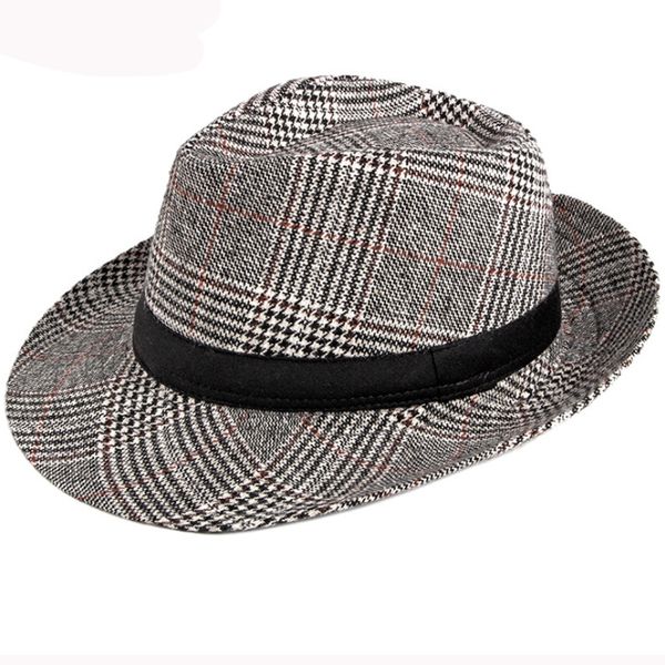 

ht2938 new wide brim hats vintage plaid men fedoras spring autumn retro jazz hat casual fedora hat men women bowler hats, Blue;gray