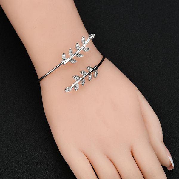 

openings big size classic rhinestone tree leaves bracelets & bangles rose gold color cuff bracelets for women bb295, Golden;silver