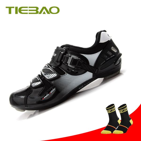 

tiebao bicycle racing sports senakers sapatilha ciclismo road cycling shoes breathable athletic mtb road bike auto-lock shoes, Black