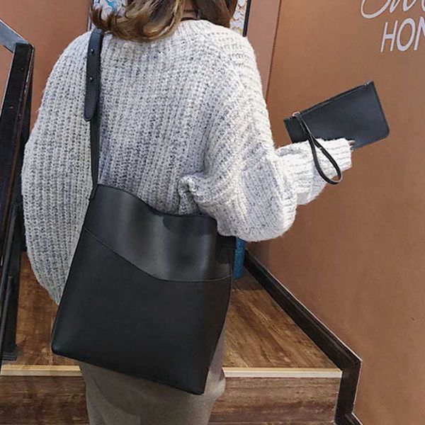 

women vintage solid composite bucket bag ladies wide shoulder strap crossbody handbags high capacity rivet tote messenger bags
