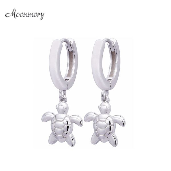 

moonnory new arrival 925 sterling silver huggie hoop earrings silver turtle dangle charms earrings for girls gift women jewelry