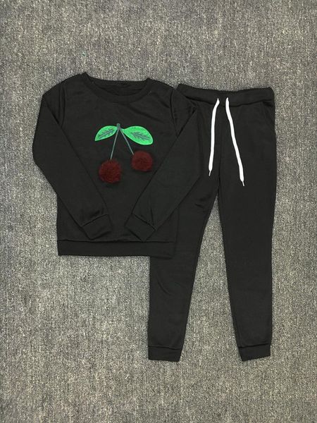 

pullover and pants cherry two piece set harajuku hoodies long sleeve tracksuit elastic waist casual suit, White