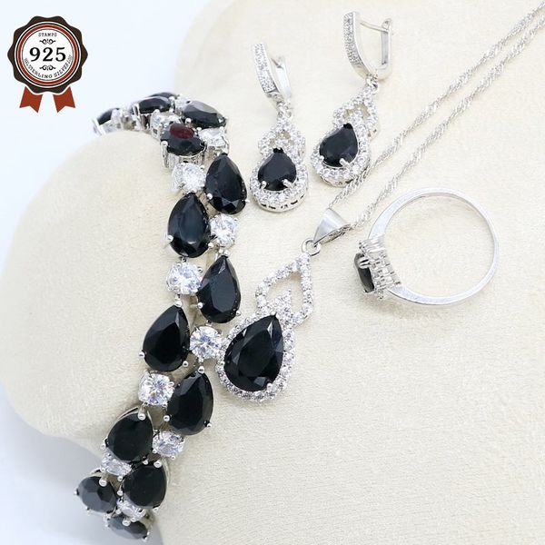 

925 sterling silver black zircon jewelry sets for women earrings sets ring pendants necklace bracelets
