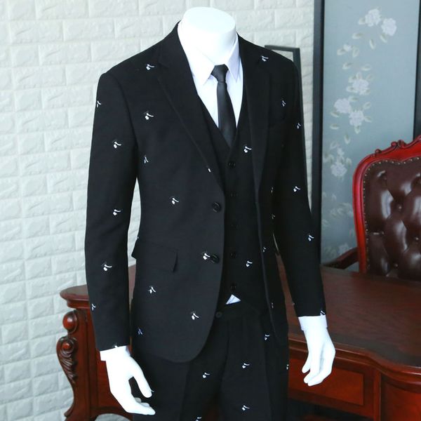 

men's suits & blazers anti-wrinkle suit blazer slim fit / man pure black embroidery jacket men wedding dresses three pieces 365wt19, White;black