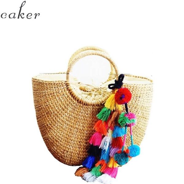 

women large big rattan bag straw totes bag summer beach bucket tassels women handbag braided 2020 fast shipment