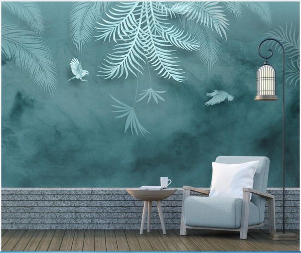 

wdbh 3d wallpaper custom p modern minimalist tropical plant leaves little bird background wall home decor decoration painting