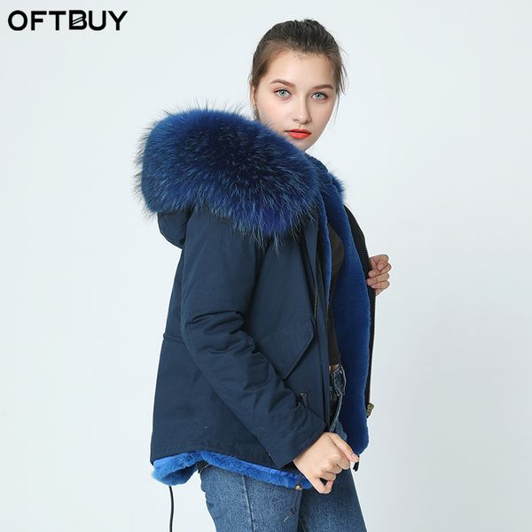 

oftbuy 2017 navy parka winter jacket coat women real fur coat parkas natural raccoon fur collar hooded warm soft faux liner, Black
