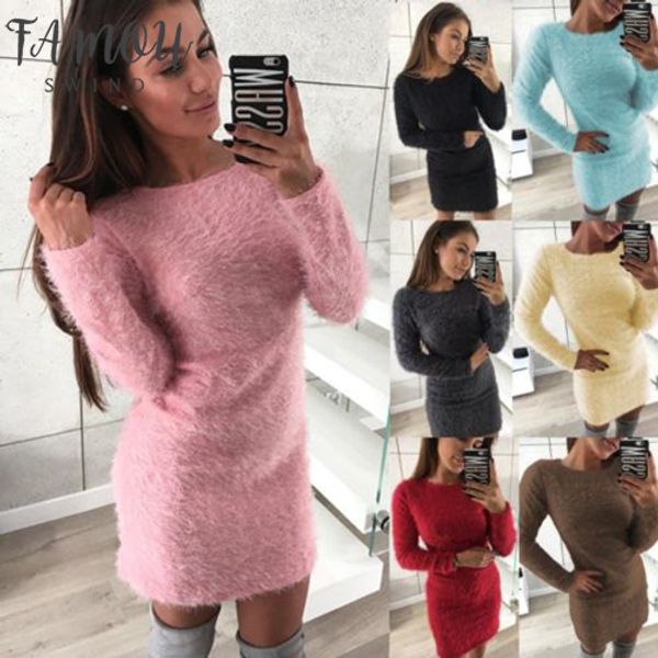 

топы женщин дамы трикотажные свитера jumper мини-платье трикотаж зимы с длинным рукавом, Black;gray