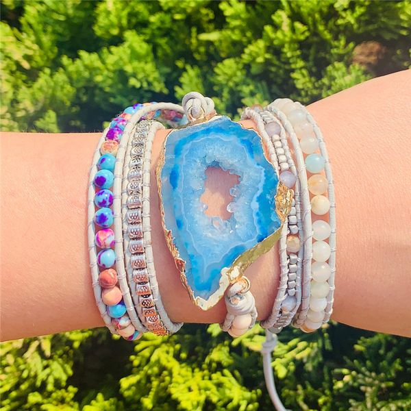 

boho bracelet natural stones charm 5 strands wrap bracelets handmade jewelry dropshipping, Golden;silver
