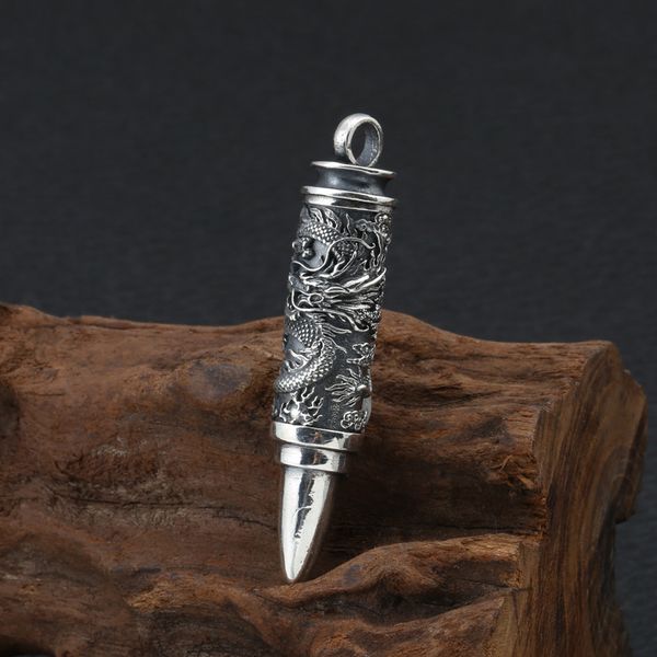 

wholesale s925 sterling silver vintage thai silver necklace pendant personality plate dragon bullets box men and women pendant
