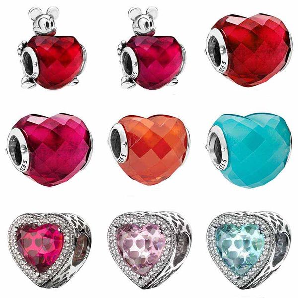 

multicolor mouse love hearts with crystal fit bracelet 925 sterling silver bead charm jewelry classic woemn gift