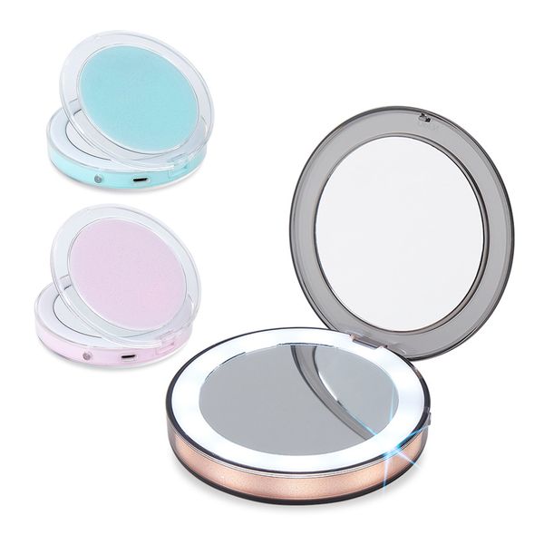 

portable led light makeup mirror usb charging make up pocket mirrors adjustable brightness 3x magnifying glasses hand mirror