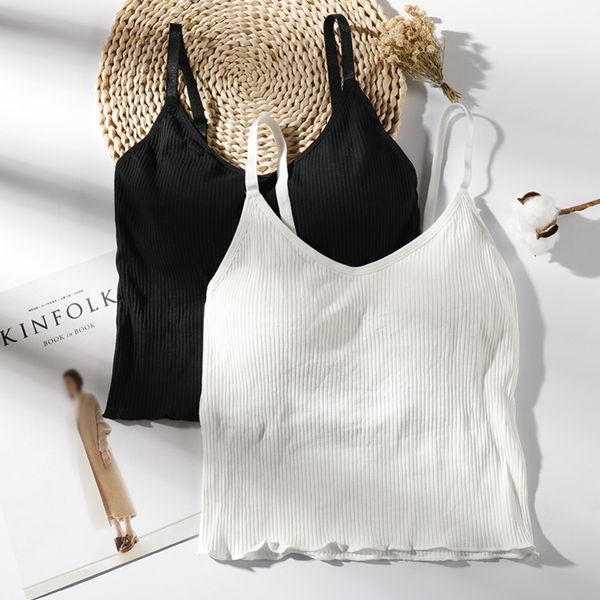 

women adjustable wire padded rib elastic comfy camisole lingerie ladies comfy sports underwear camisoles f, Black;white