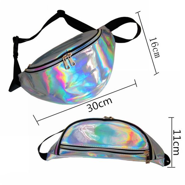 

women's design fanny pack laser hologram belt waist bag waterproof translucent shiny chest bags travel beach purse bum bag 21 colors c7, White