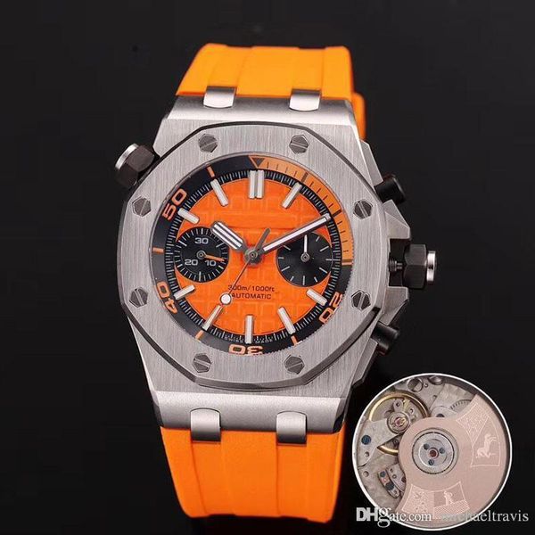 

New men watch royal rubber trap automatic imported mechanical 42mm 316 delicate teel ca e men watche tran parent back wri twatch