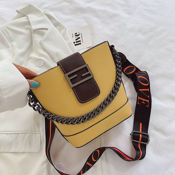 

wide strap 2020 pu leather female chain bucket handbags lady's bag casual shoulder crossbody bags women's handbag