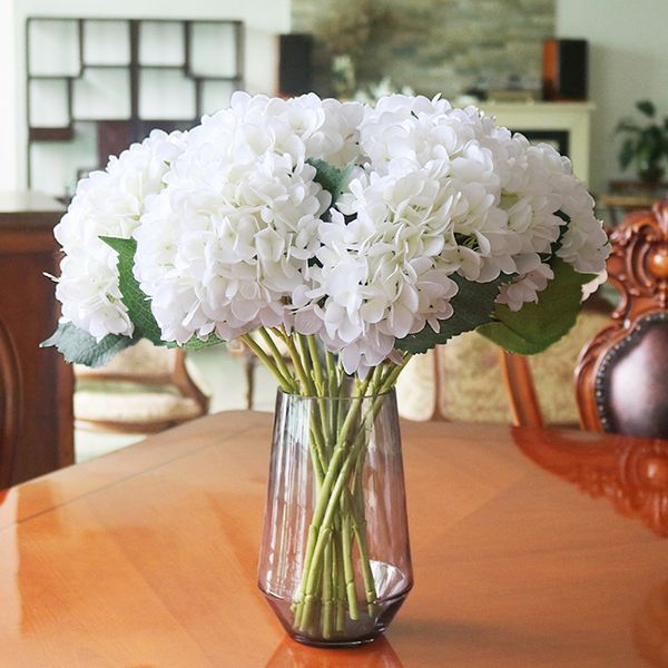 

dhl tnt artificial silk hydrangea big flower 7.5" fake white wedding flower bouquet for table centerpieces decorations 15colors
